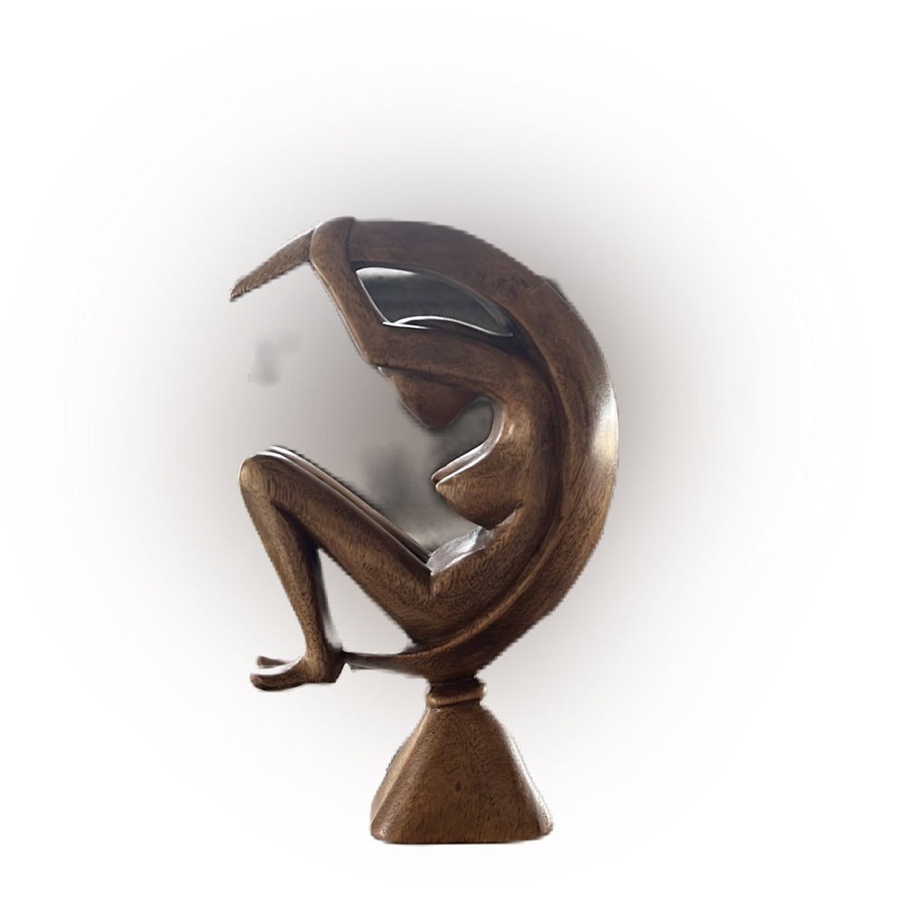 Vintage Hand-Carved Suar Wood Abstract Moon Goddess Sculpture - Balinese Art - Picture 6 of 11